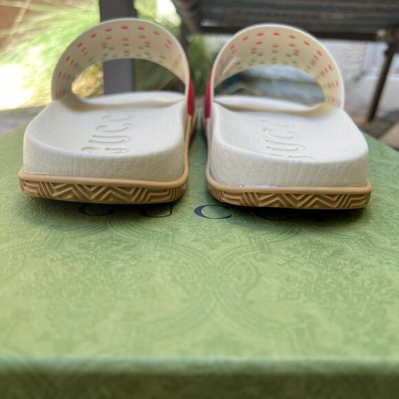 Authentic Gucci Agrado Slide Sandal CREAM RED GREEN Men\'s Size 7US 655461 main image 8